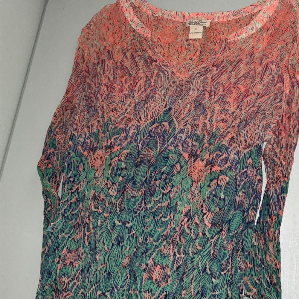 Multicolor Sheer Long Sleeve Blouse